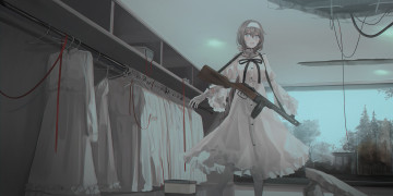 Картинка аниме оружие +техника +технологии девушка