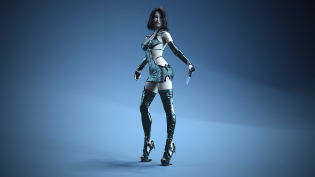 Обои картинки фото 3д графика, люди , people, униформа, взгляд, фон, девушка