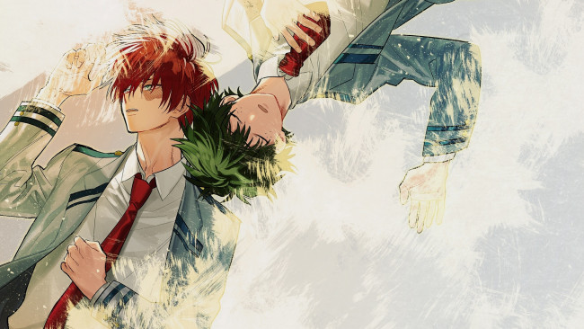 Обои картинки фото аниме, boku no hero academia, мидория, изуку, тодороки, шото