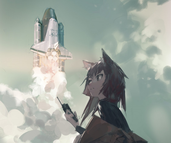 Обои картинки фото аниме, оружие,  техника,  технологии, девушка