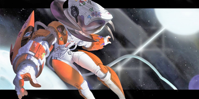 Обои картинки фото аниме, оружие,  техника,  технологии, скафандр, девушка