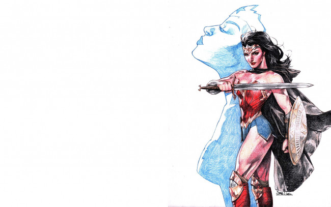 Обои картинки фото рисованное, комиксы, чудо-женщина, меч, щит