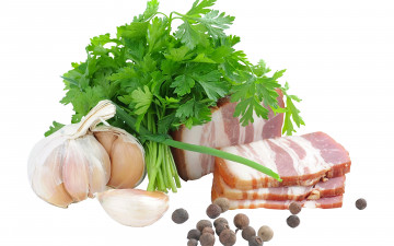 Картинка еда колбасные+изделия петрушка копченое сало чеснок перец
