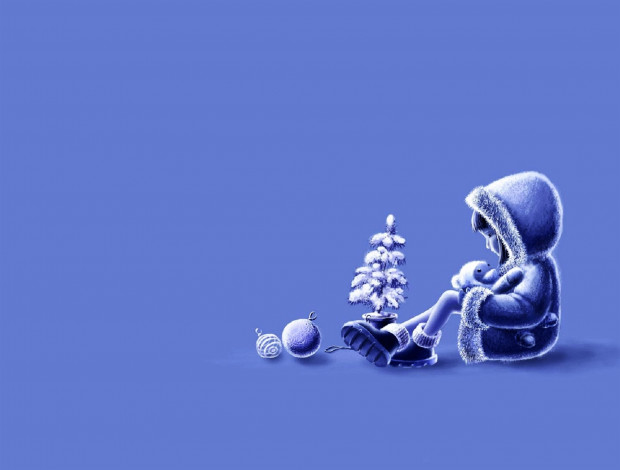 Обои картинки фото рисованное, праздники, девочка, ёлка, украшения