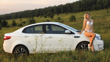 обоя автомобили, -авто с девушками, kia, rio