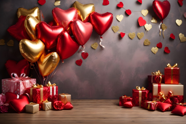 Обои картинки фото праздничные, день святого валентина,  сердечки,  любовь, подарки, сердечки, шарики