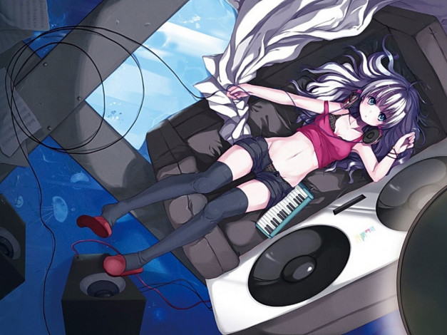 Обои картинки фото аниме, headphones, instrumental