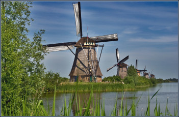 обоя разное, мельницы, река, вода