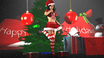 Картинка 3д+графика holidays +праздники снегурочка шары