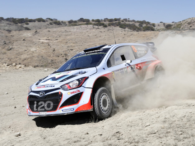 Обои картинки фото спорт, авторалли, hyundai, пыль, скорость, 2014, wrc, i20