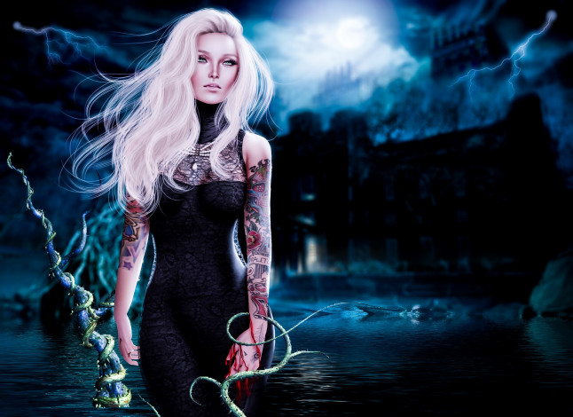 Обои картинки фото 3д графика, people , люди, блондинка, тату