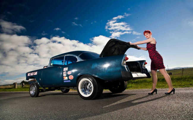 Обои картинки фото автомобили, авто с девушками, woman, belair, gasser, chevrolet