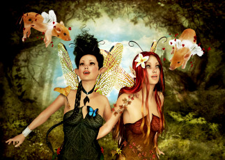 Картинка 3д+графика эльфы+ elves фон взгляд поросята эльфийки бабочки