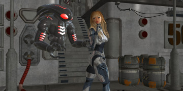 Картинка 3д+графика фантазия+ fantasy робот фон взгляд девушка