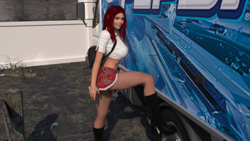 Картинка 3д+графика люди+ people рыжая взгляд фон девушка