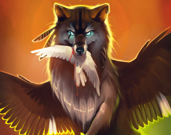 Обои картинки фото gaudibuendia, рисованное, животные,  сказочные,  мифические, птица, хищник, взгляд, зверь, кровь