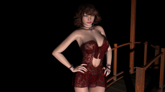 Обои картинки фото 3д графика, люди , people, фон, взгляд, девушка, рыжая