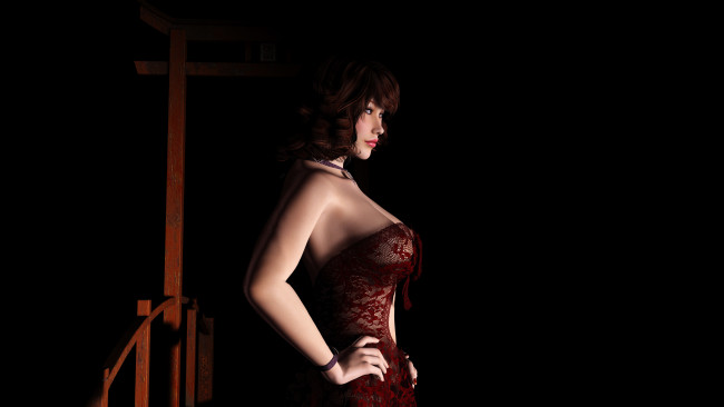 Обои картинки фото 3д графика, люди , people, рыжая, фон, взгляд, девушка