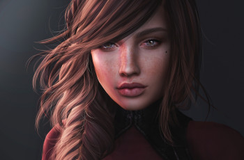 Картинка 3д+графика портрет+ portraits девушка портрет лицо волосы грусть веснушки