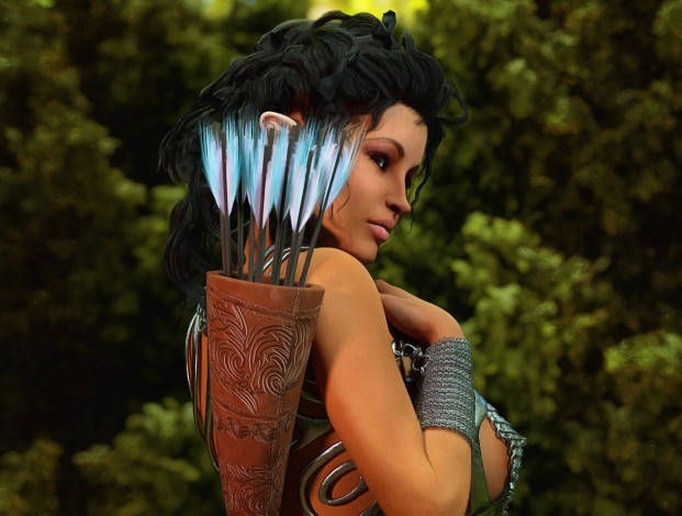 Обои картинки фото 3д графика, амазонки , amazon, стрелы, фон, взгляд, девушка