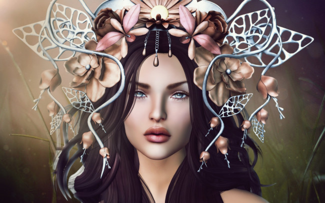 Обои картинки фото 3д графика, портрет , portraits, цветы, лицо, девушка, портрет
