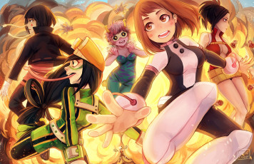 Картинка аниме boku+no+hero+academia девушки взгляд фон