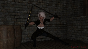 Картинка 3д+графика фантазия+ fantasy девушка взгляд фон оружие