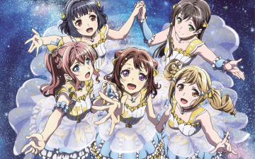 Картинка bang+dream аниме девушки взгляд фон