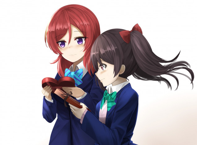 Обои картинки фото аниме, love live,  school idol project, фон, взгляд, девушки