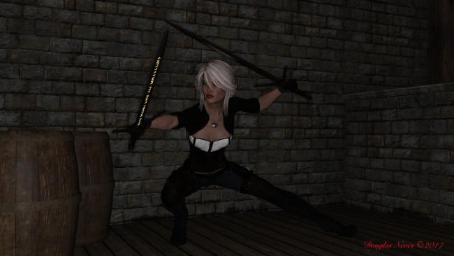 Обои картинки фото 3д графика, фантазия , fantasy, девушка, взгляд, фон, оружие