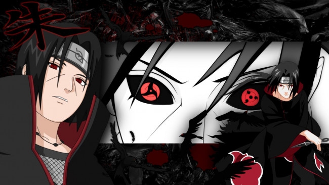 Обои картинки фото аниме, naruto, лицо, глаза, шаринган, вороны, учиха, итачи