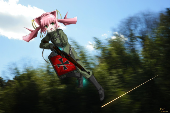 Обои картинки фото аниме, youjo senki, девушка, взгляд, фон