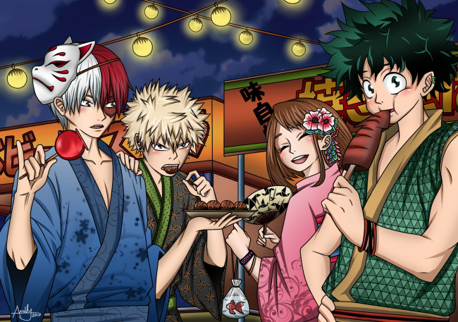 Обои картинки фото аниме, boku no hero academia, девушки, взгляд, фон