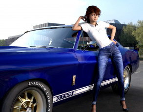 Картинка 3д+графика люди-авто мото+ people-+car+ +moto девушка взгляд фон