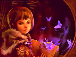 обоя календари, фэнтези, девочка, книга, бабочка, calendar, 2020