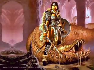 Картинка календари фэнтези воительница пещера девушка монстр чудовище calendar 2020