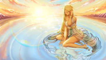 Картинка the+legend+of+zelda видео+игры +breath+of+the+wild девушка фон вода