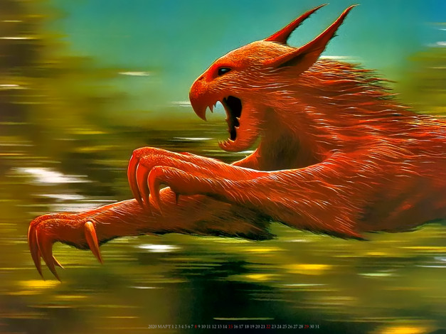 Обои картинки фото календари, фэнтези, монстр, бег, красный, существо, calendar, 2020