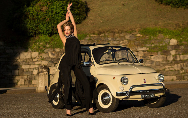 Обои картинки фото автомобили, -авто с девушками, fiat, 500
