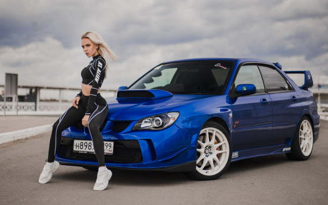 Обои картинки фото автомобили, -авто с девушками, subaru
