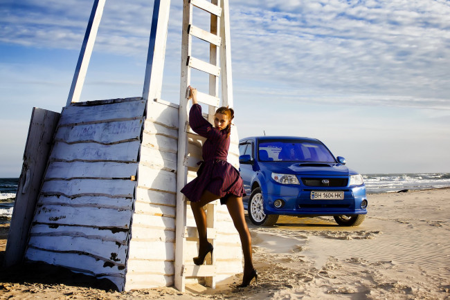 Обои картинки фото автомобили, -авто с девушками, subaru, forester