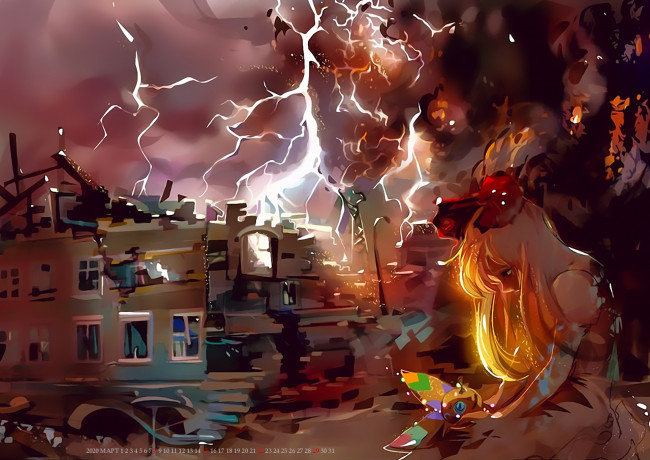 Обои картинки фото календари, фэнтези, молния, девушка, улица, calendar, 2020