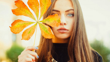 Картинка девушки -+лица +портреты шатенка лист кленовый