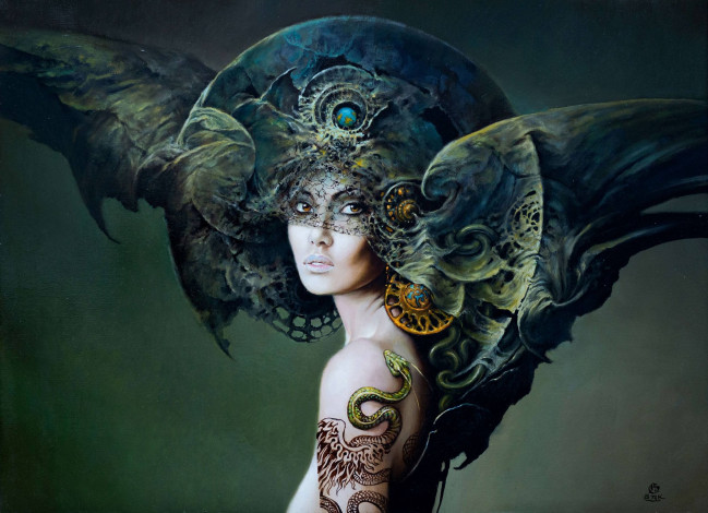 Обои картинки фото фэнтези, девушки, девушка, змея