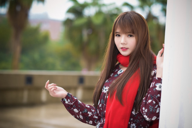 Обои картинки фото девушки, - азиатки, азиатка, шарф