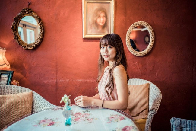 Обои картинки фото девушки, - азиатки, зеркала, портрет, азиатка