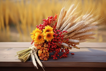 Картинка 3д+графика цветы+ flowers колосья ягоды букет цветы