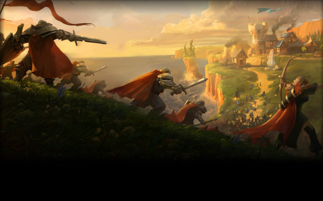 Обои картинки фото видео игры, albion online, бой, солдаты, горы, море, замок
