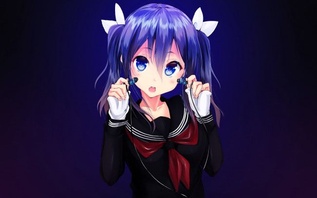 Обои картинки фото аниме, музыка, девочка, наушники