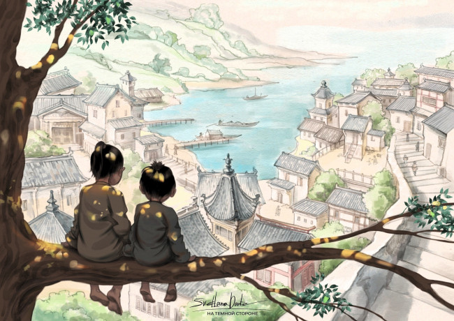 Обои картинки фото рисованное, кино,  мультфильмы, дети, дерево, город